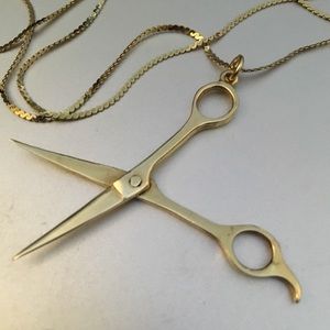 Incredible 14k Gold artisan scissors necklace